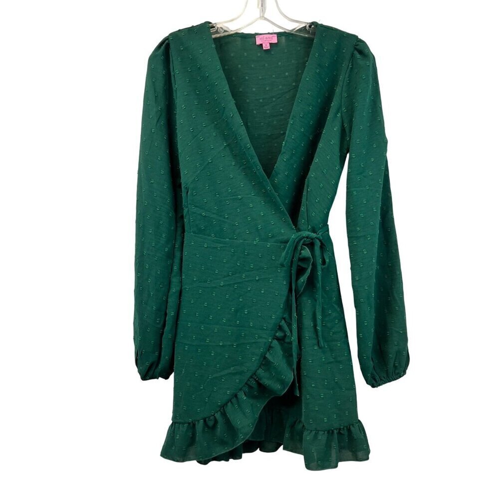 Mi Ami for Francesca’s Mini Wrap Dress Long Sleeve Embroidered Green Size Small